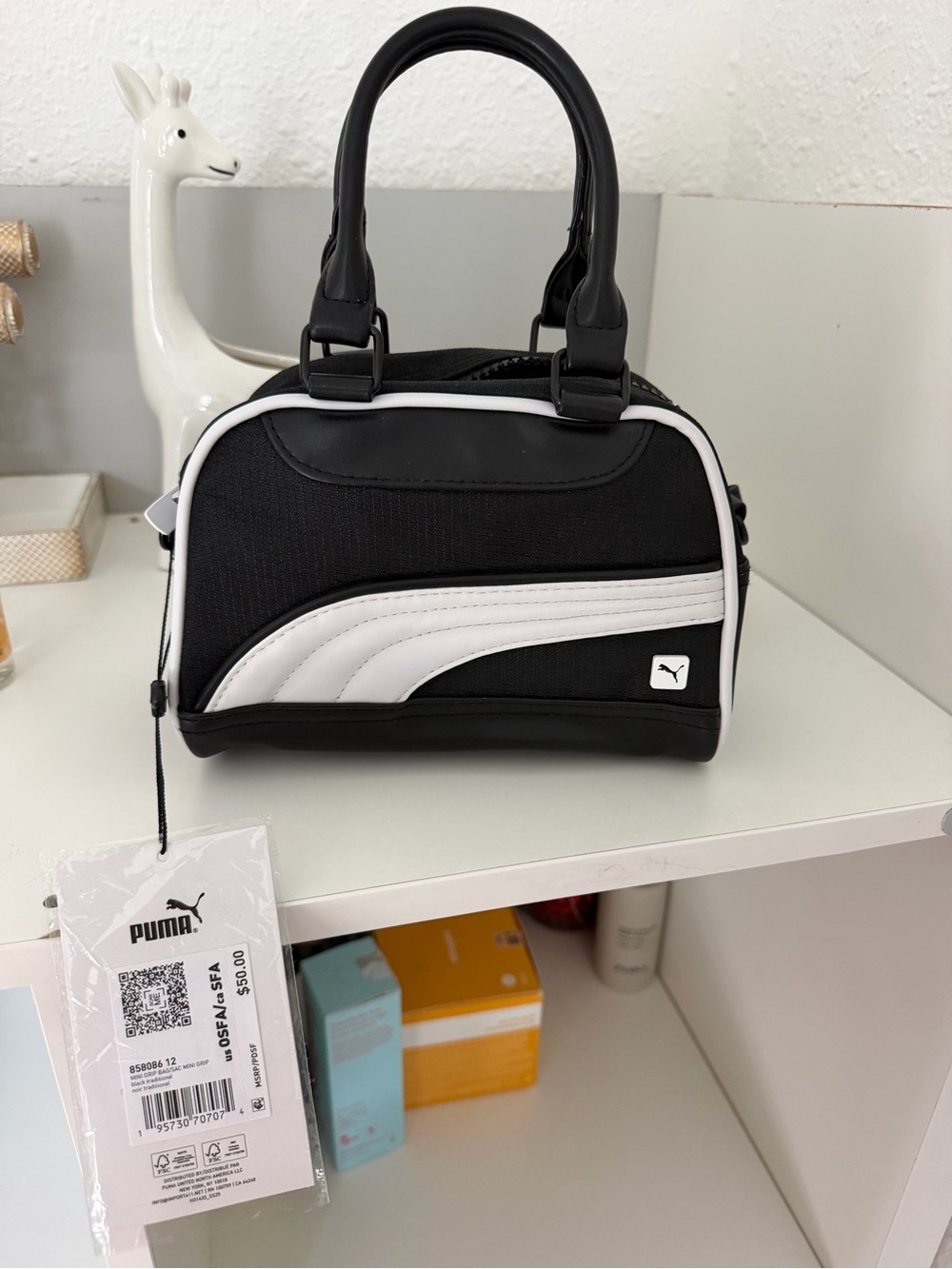 Puma Black & White Mini Duffel Bag for Men